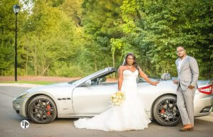 bride with sports car