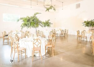 white and green wedding reception