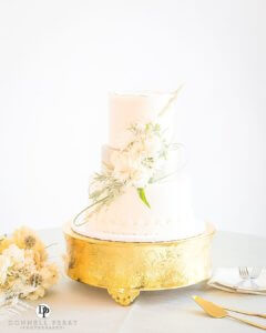 white and ivory wedding cake