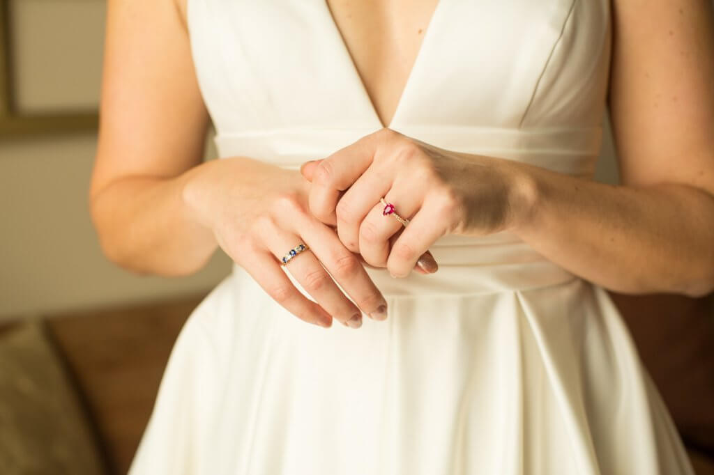 bride and engagement ring