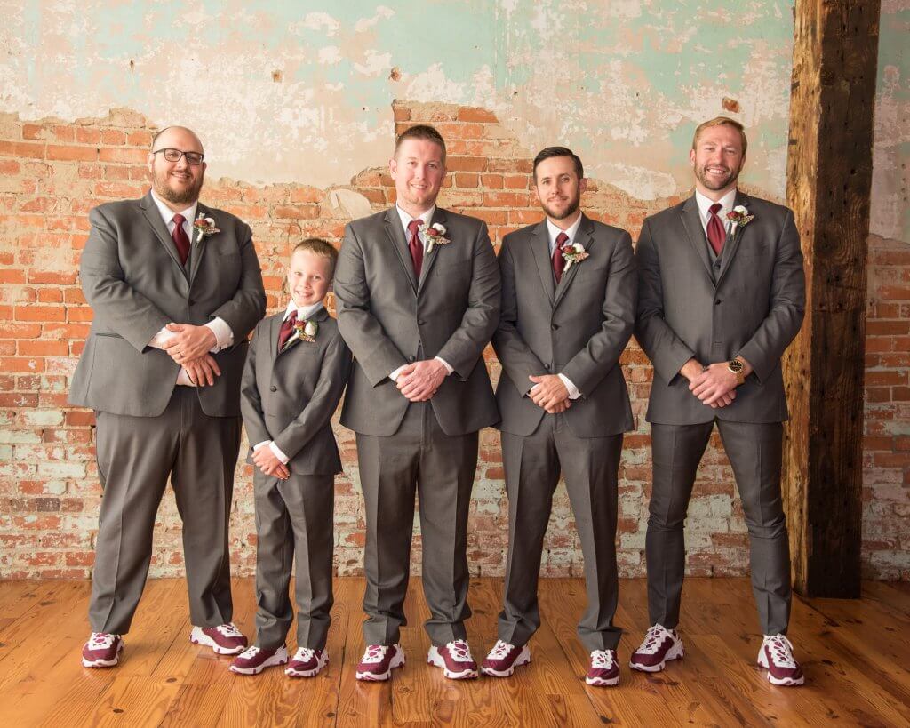 gray and red groomsmen